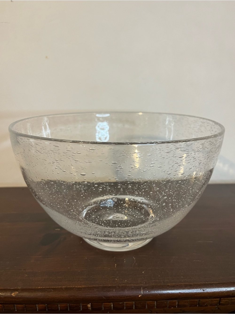 Vintage mid century bubble glass footed bowl large